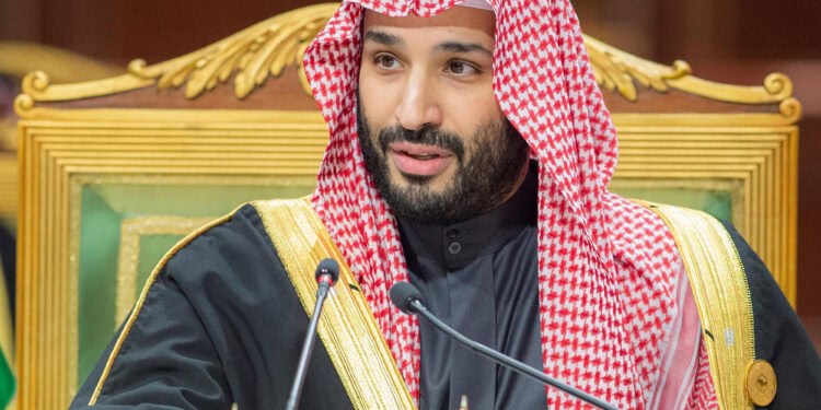 In this photo released by Saudi Royal Palace, Saudi Crown Prince Mohammed bin Salman, speaks during the Gulf Cooperation Council (GCC) Summit in Riyadh, Saudi Arabia, Tuesday, Dec. 14, 2021. (Bandar Aljaloud/Saudi Royal Palace via AP)