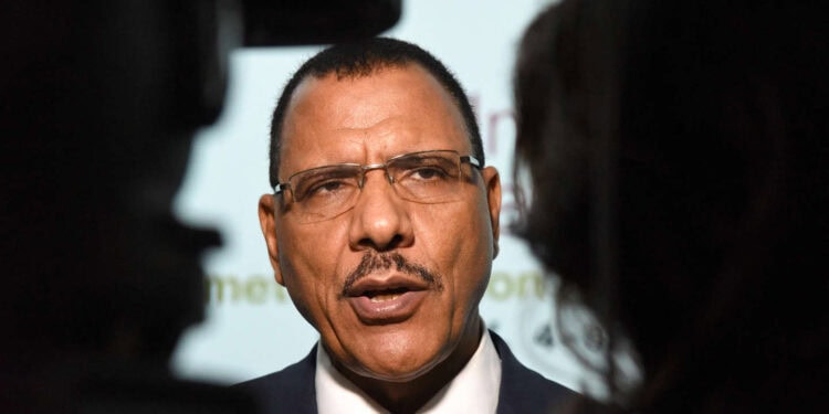 Niger's Interior Minister and candidate of the ruling party for the next presidential election in 2021, Mohamed Bazoum, speaks to the press during the African Union summit in Niamey on July 8, 2019. African nations officially launched a landmark trade agreement on July 7, 2019, at the African Union summit in Niger with the long sought-after agreement hailed as a historic step towards "peace and prosperity" across the continent. (Photo by ISSOUF SANOGO / AFP)