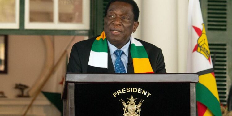 Zimbabwean President Emmerson Mnangagwa addresses a press conference at State House in Harare, Sunday, Aug. 27 2023. Authorities in Zimbabwe say President Emmerson Mnangagwa has been re-electe...