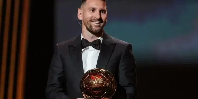 Lionel Messi receives his 8th Ballon d'Or award during the 2023 Ballon d'Or France Football award ceremony at the Theatre du Chatelet in Paris.AFP via Getty Images