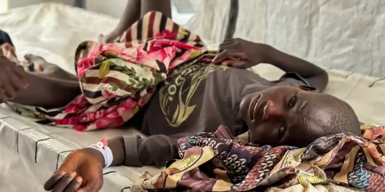 A child infected with cholera receives treatment in the cholera isolation centre in Tawila city, Darfur