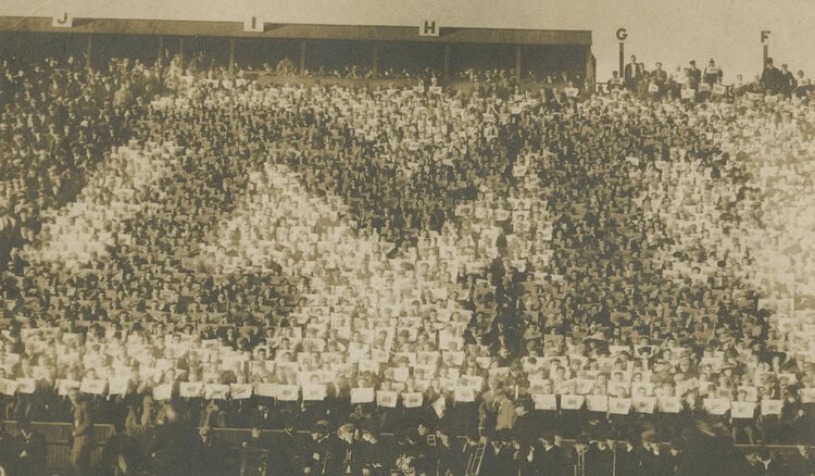 1908 Bleachers Students Make a Block M