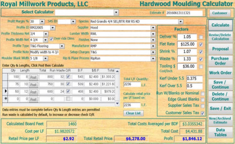 cloud base millwork pricing system