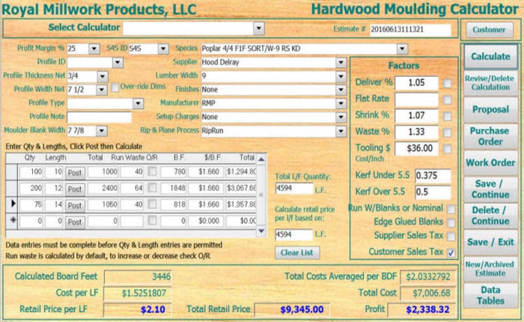 cloud base millwork pricing system