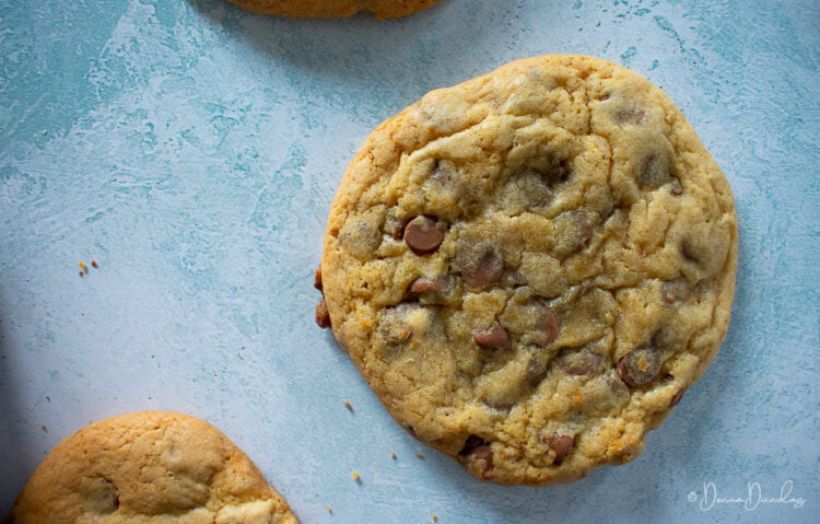close up of chewy chocolate chip cookie
