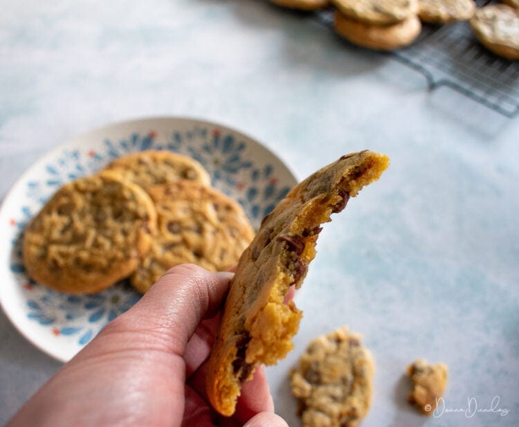 middle of chocolate cookie in hand
