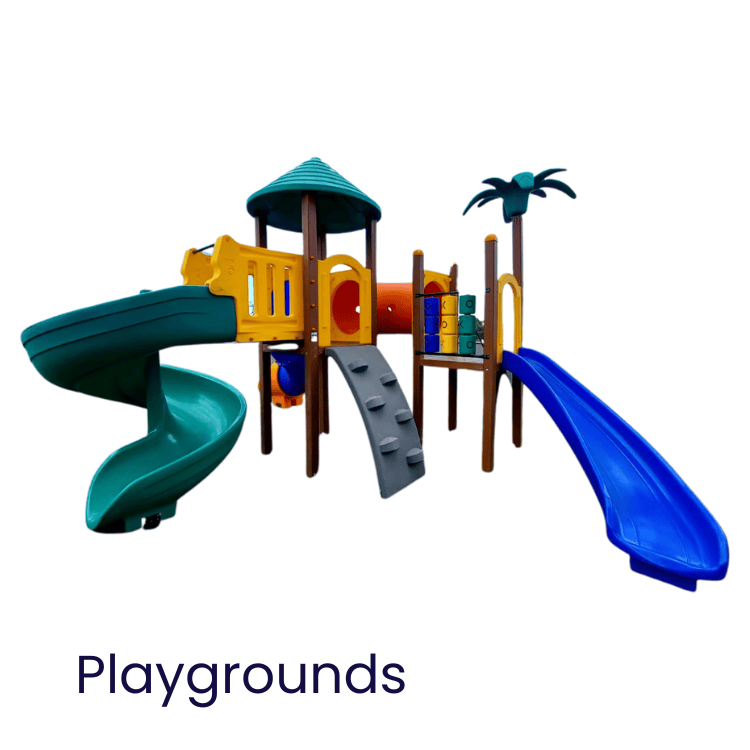 Estrutura de playground infantil colorida com escorregadores, escada e elementos para crianças ao ar livre, ideal para áreas de lazer e diversão infantil.