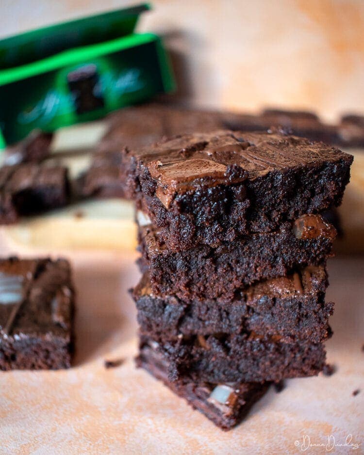 Close up of stack of mint brownies