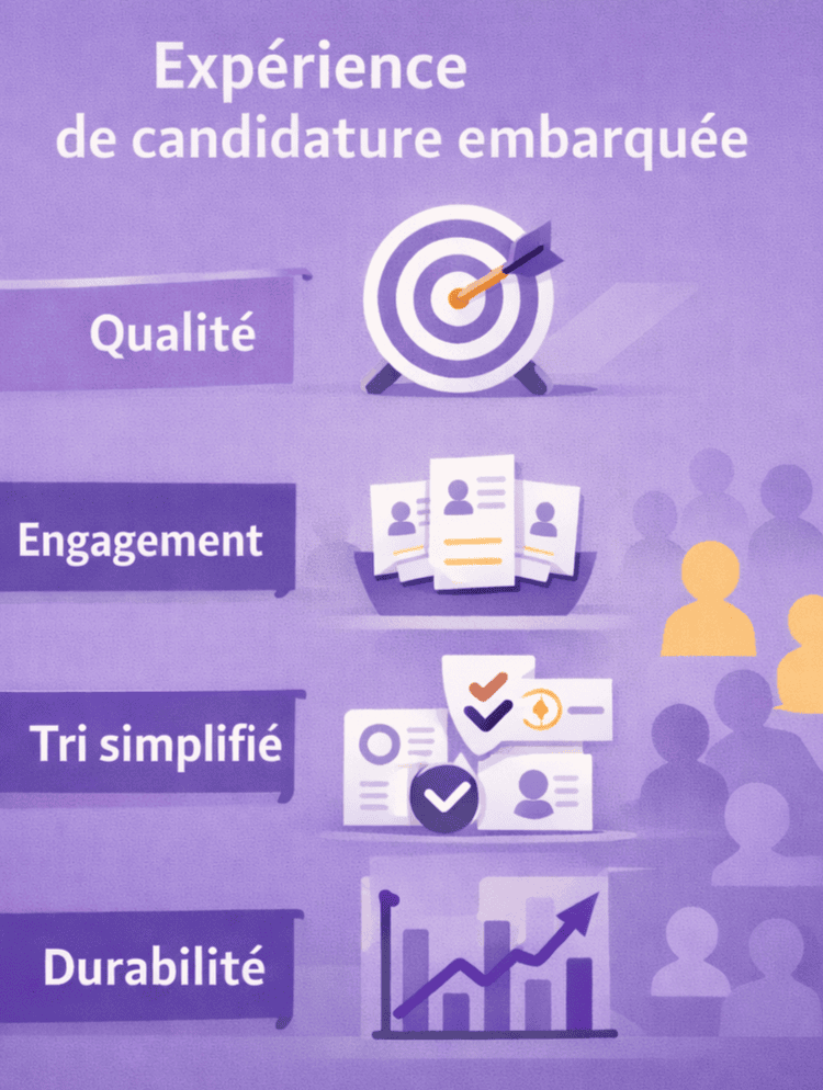 Illustration montrant l’impact business de l’expérience de candidature embarquée en natif avec qualité, engagement et durabilité