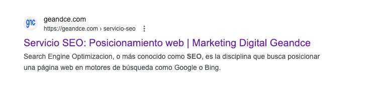 serp metadatos meta titulo seo meta descripcion ejemplo geandce