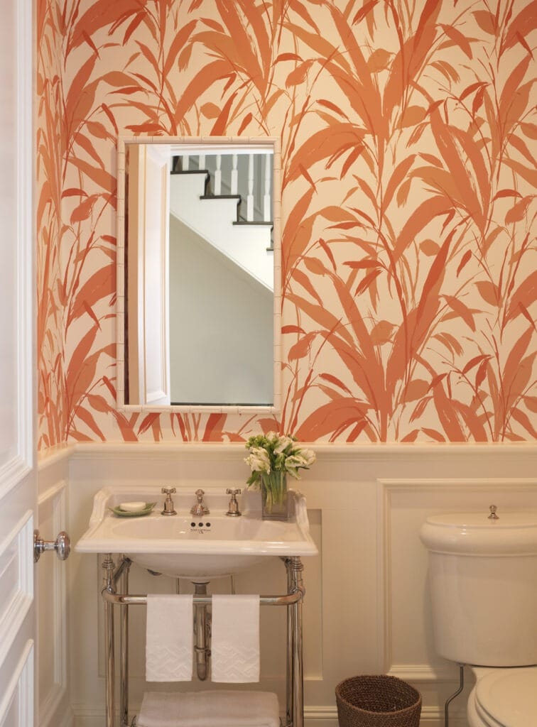 Meg Braff Designs Southampton home powder room wallpaper