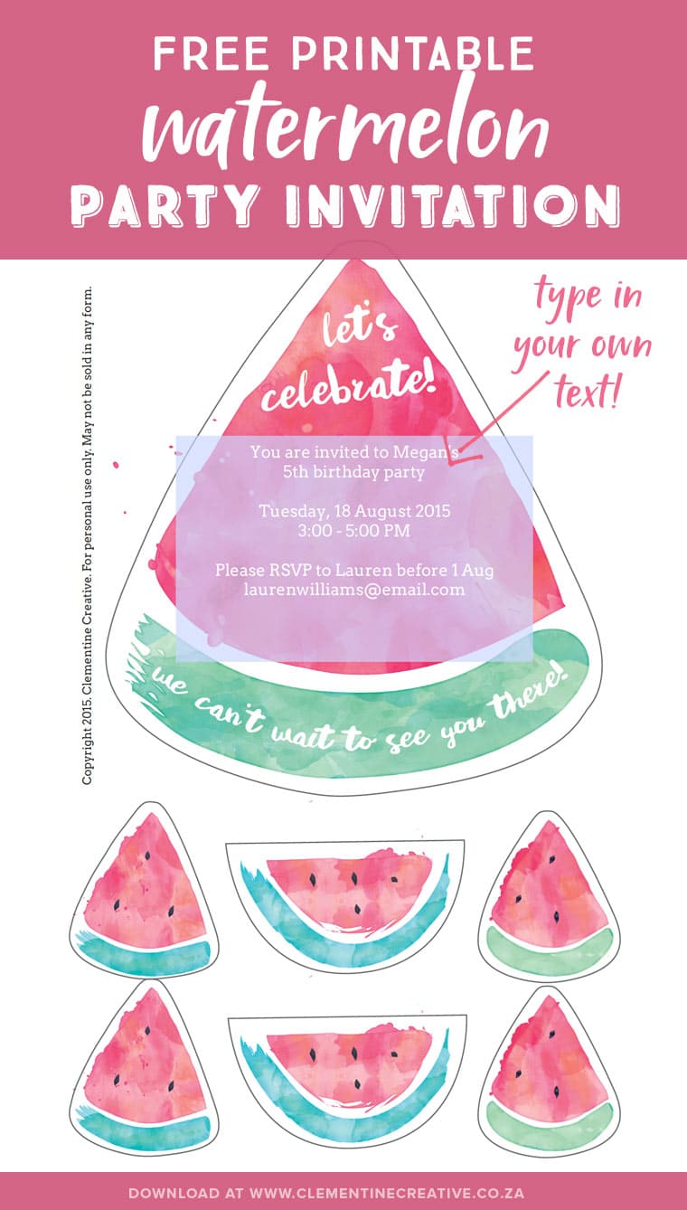 free printable watermelon party invites 