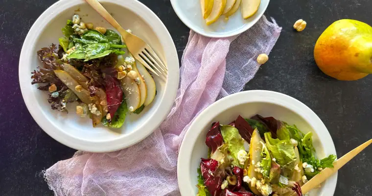 Pear & Gorgonzola Salad with Hazelnuts and Balsamic Glaze