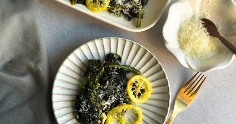 Sautéed Spinach with Garlic, Lemon and Parmesan