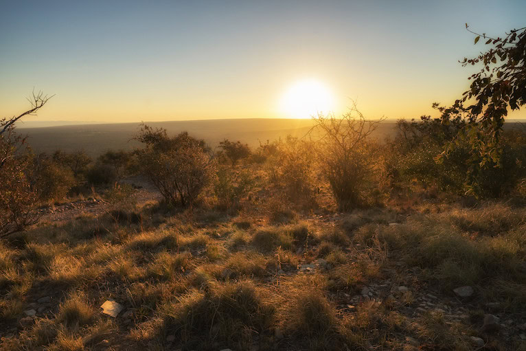 Sun setting over the Warterberg mountains