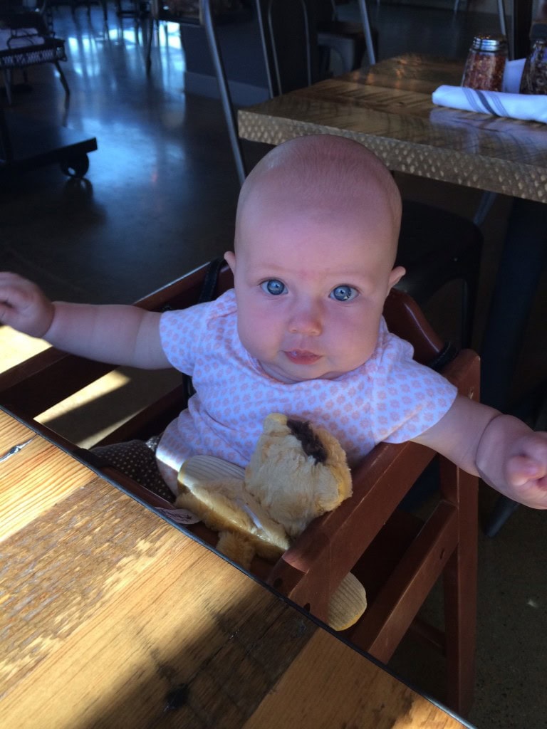 AND she sat in a high chair for the first time, we had a fun meeting for an upcoming project and decidded to get some lunch after, she LOVED getting her own seat, I have to put my purse behind her so she can sit up but she seemed to think it was pretty awesome!