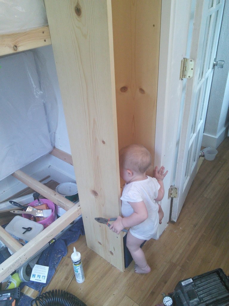 While I worked on the counter James started building their storage stacks, Hazel played in all of the things... all of them.
