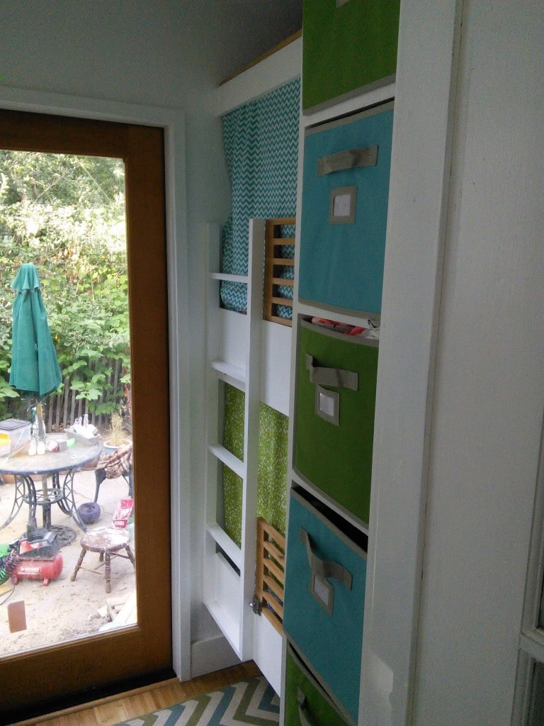 Standing in the kitchen looking into teh kiddos room, I was hoping that the storage rack wouldn't block the view of me being able to peek in and check on them through the door, it doesn't, I'm very happy about that!  that is one of those things that is hard to tell, even from a 3D model.
