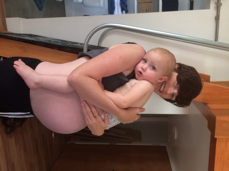 Sorry for the nakedness, its to document my life... this is part of it! Hazel's favorite seat, puts about 55# right on my bladder, SO ready to have this kid! :)
