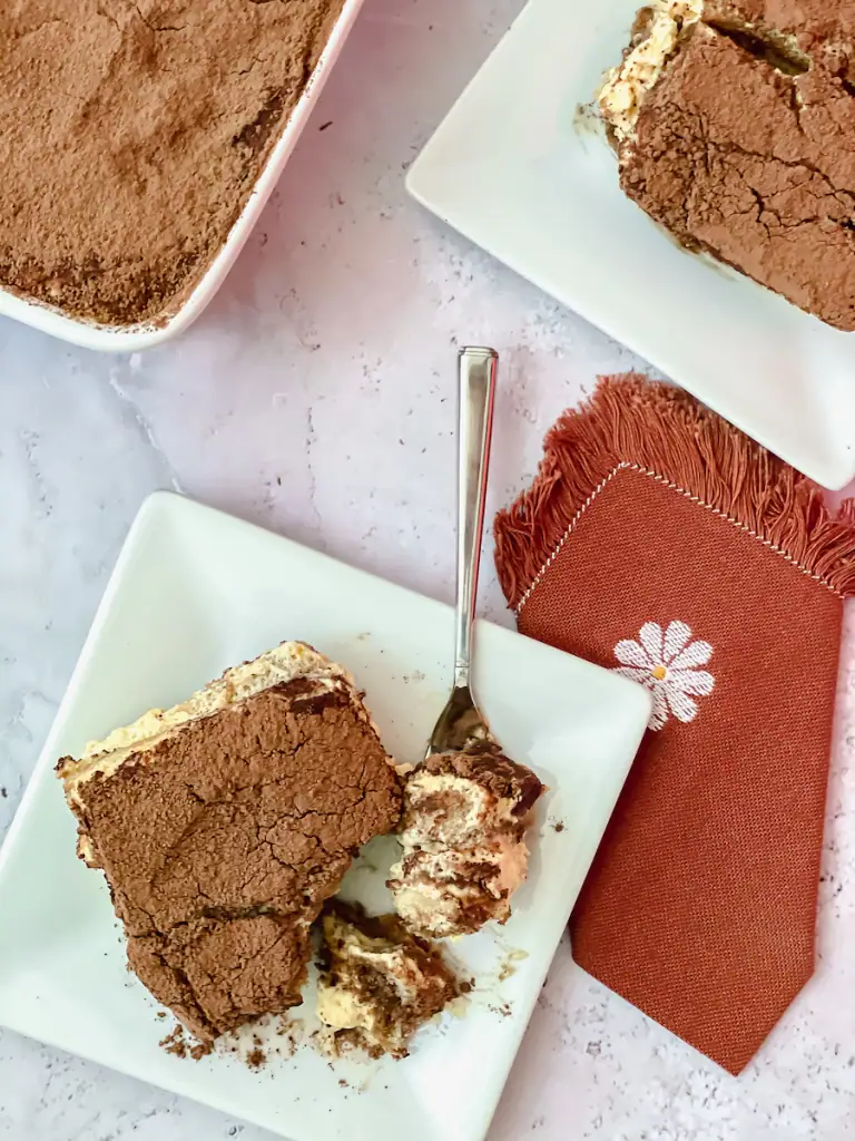 Tiramisu slice on a plate
