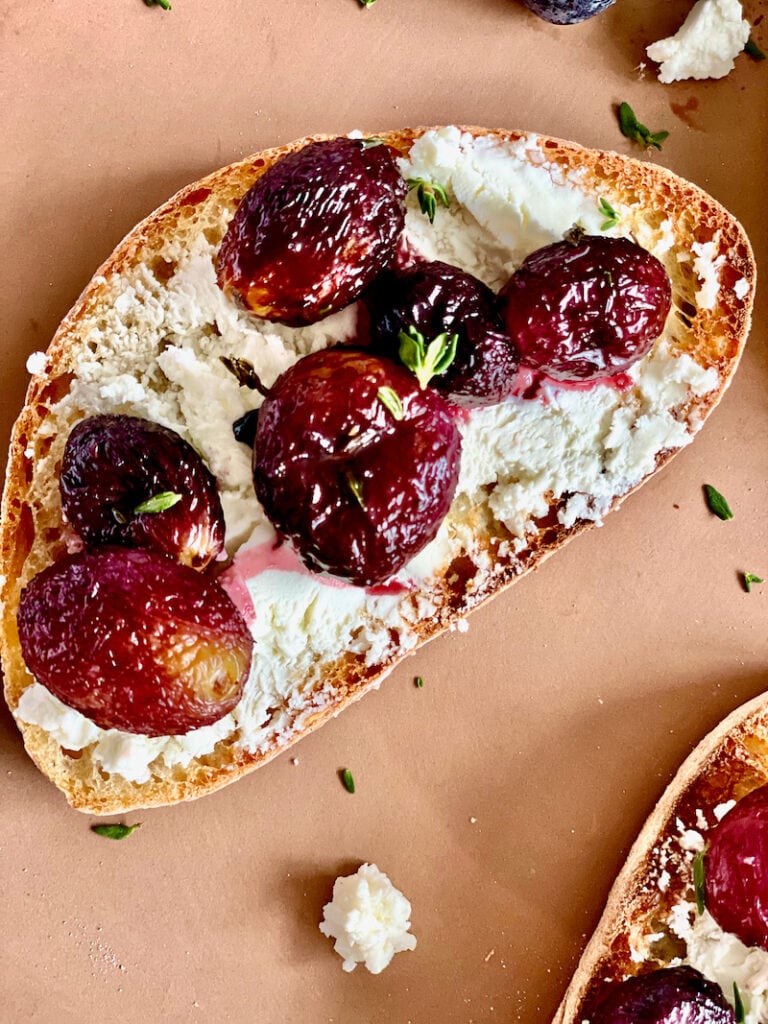 Bruschetta with ricotta and roasted grapes