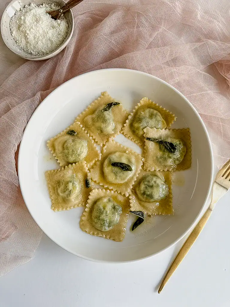 Spinach ricotta homemade ravioli