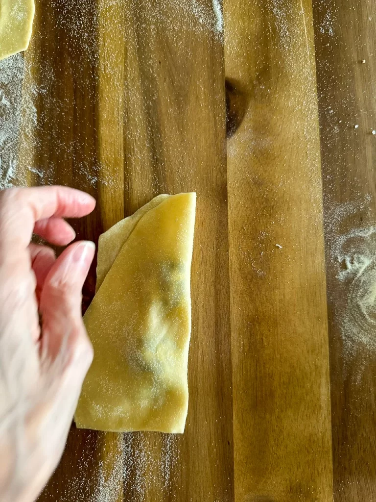 folding over the pasta sheets