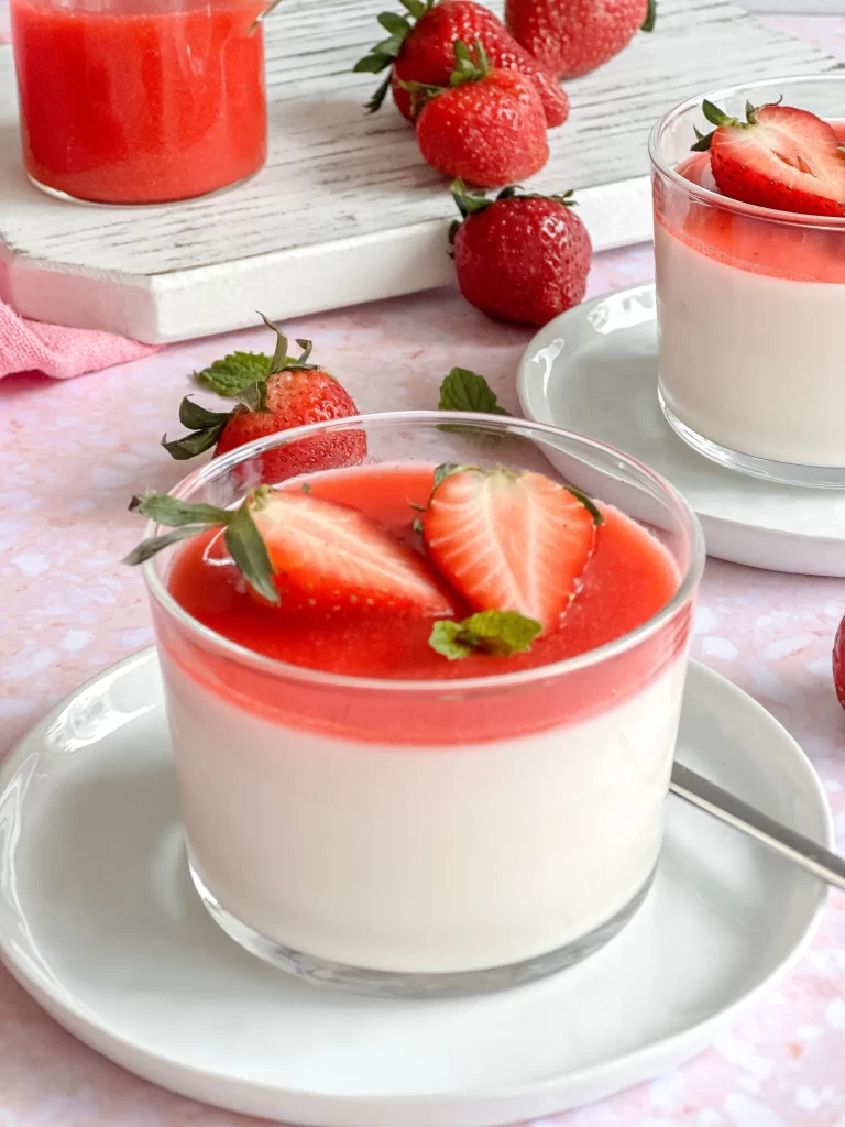 View from side of Kefir Panna Cotta in glass cup