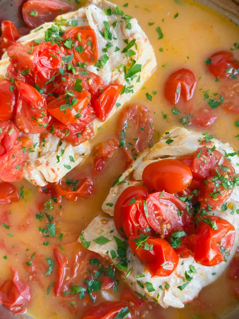 Acqua Pazza- Italian Poached Fish close view