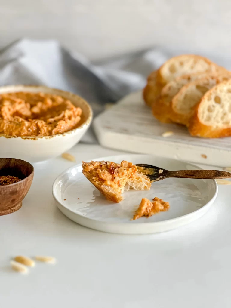 Crostini with red pepper pesto on top