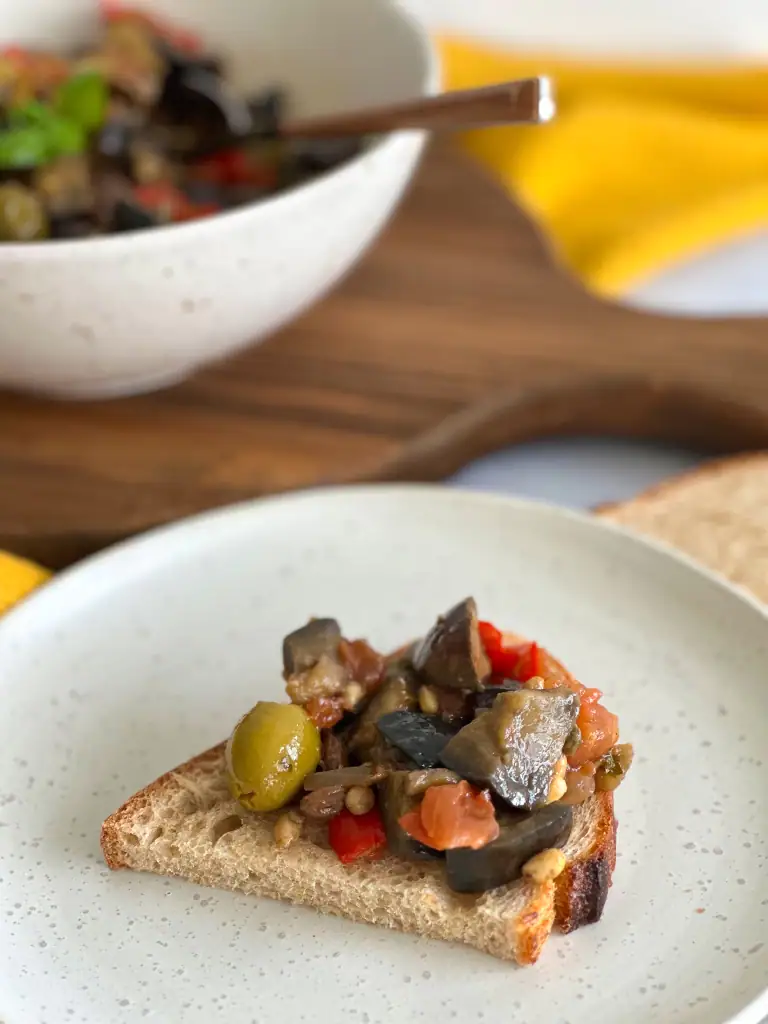 Close up caponata on bread