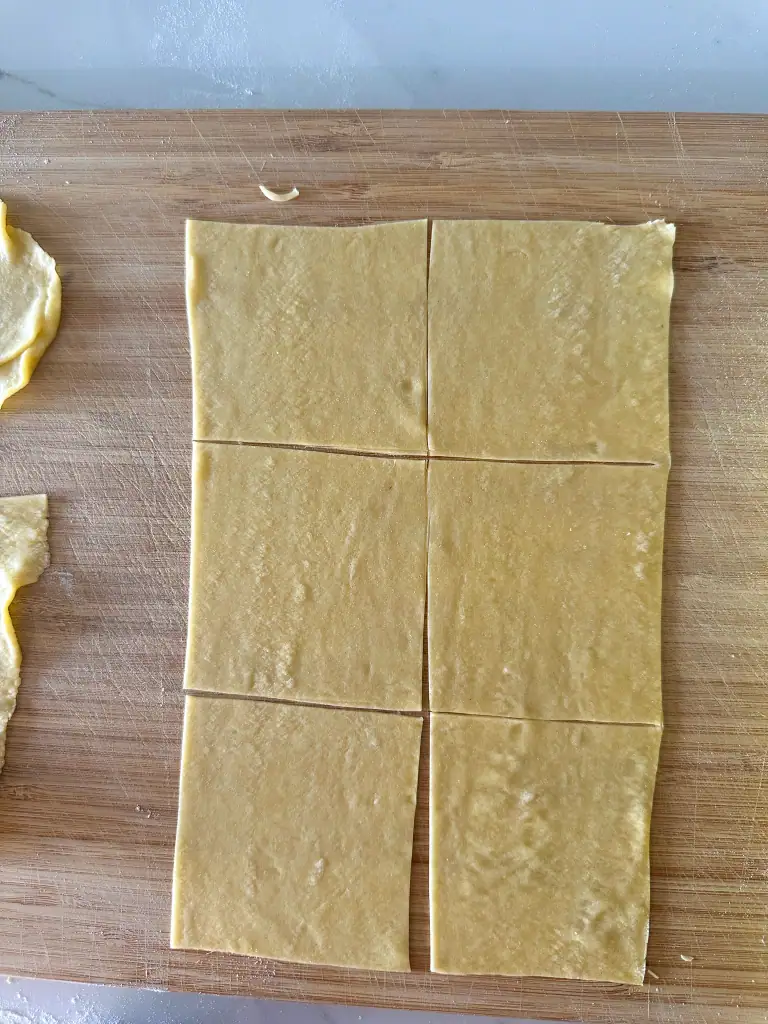 Pasta sheets cut into squares