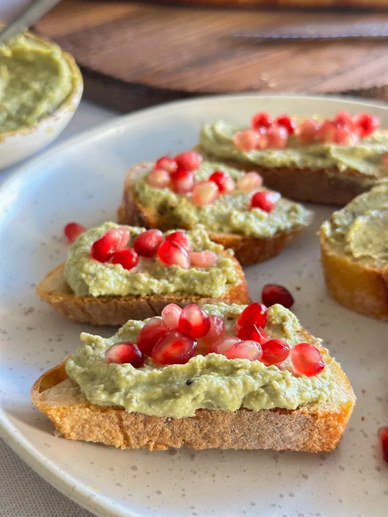 Close up of walut sauce used over crostini