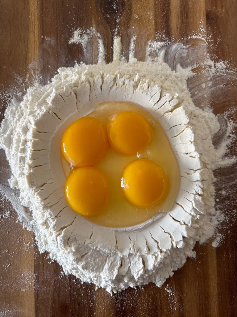 flour, 2 eggs and 2 yolk pasta dough