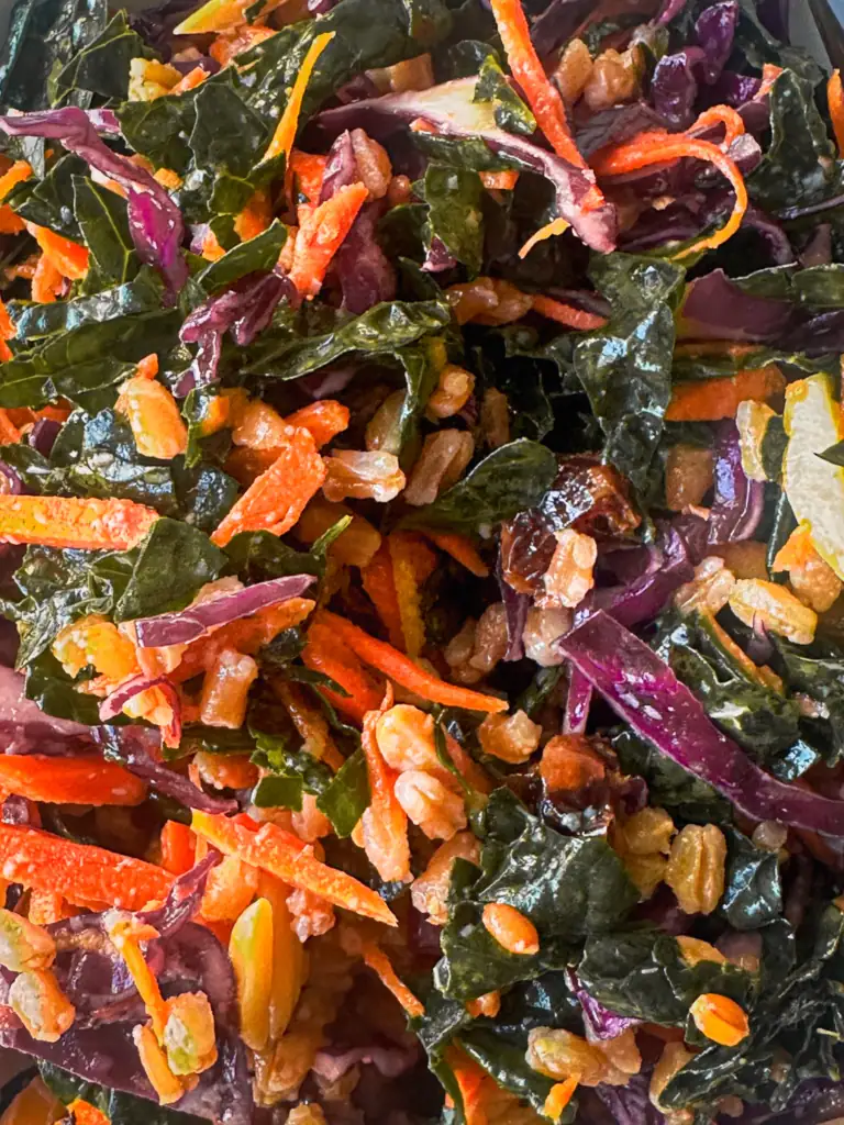 Close up of kale winter salad