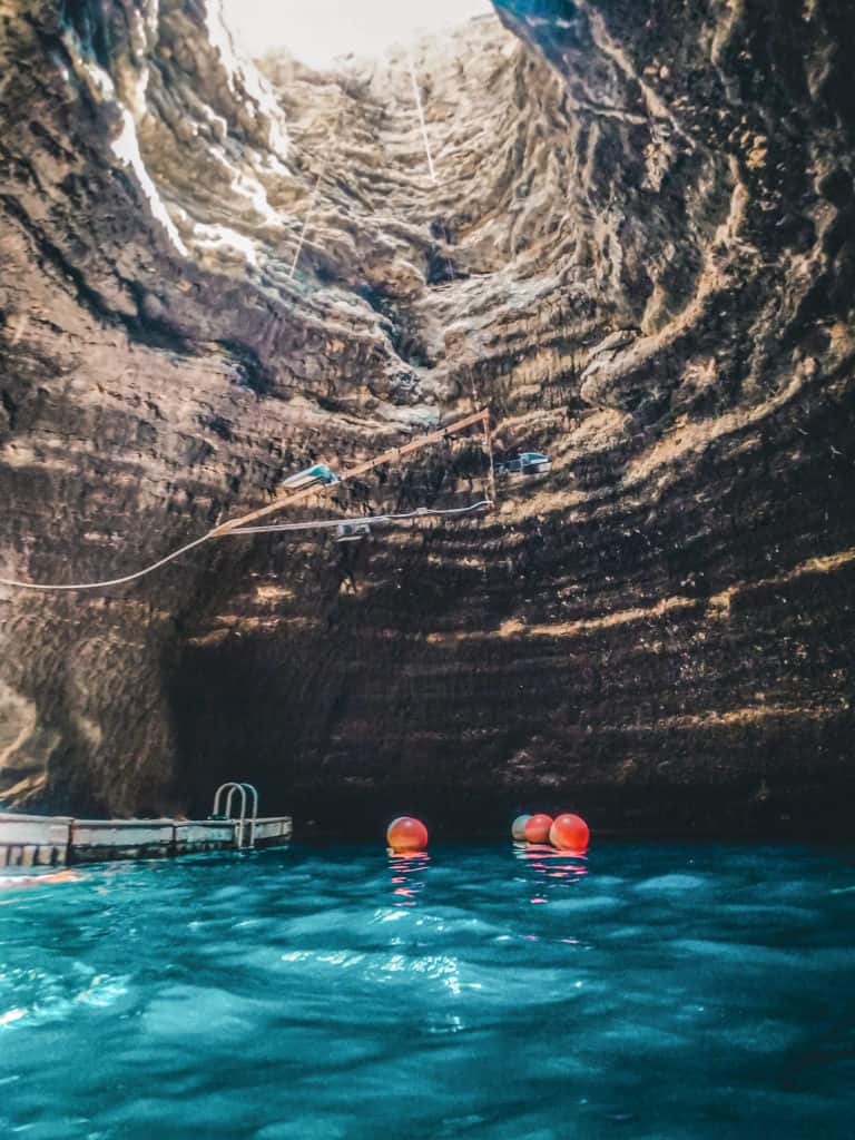 body of water inside a limestone crater in Midway, Utah