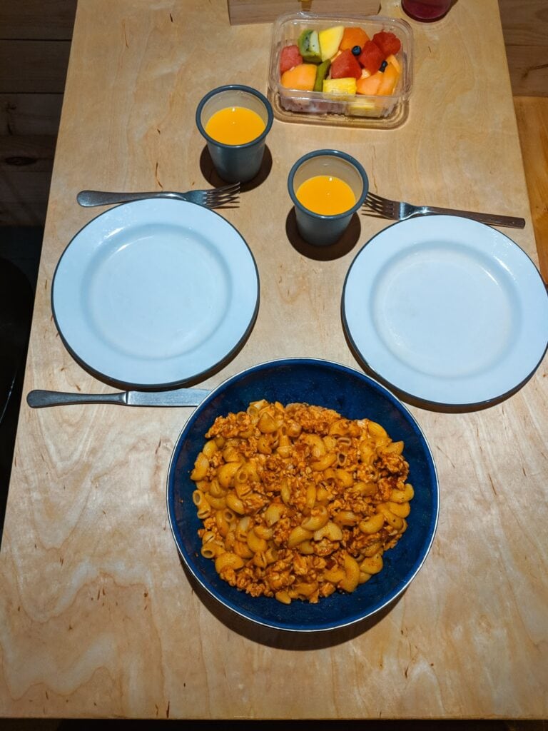 Dinner prepared inside Postcard Cabins Shenandoah