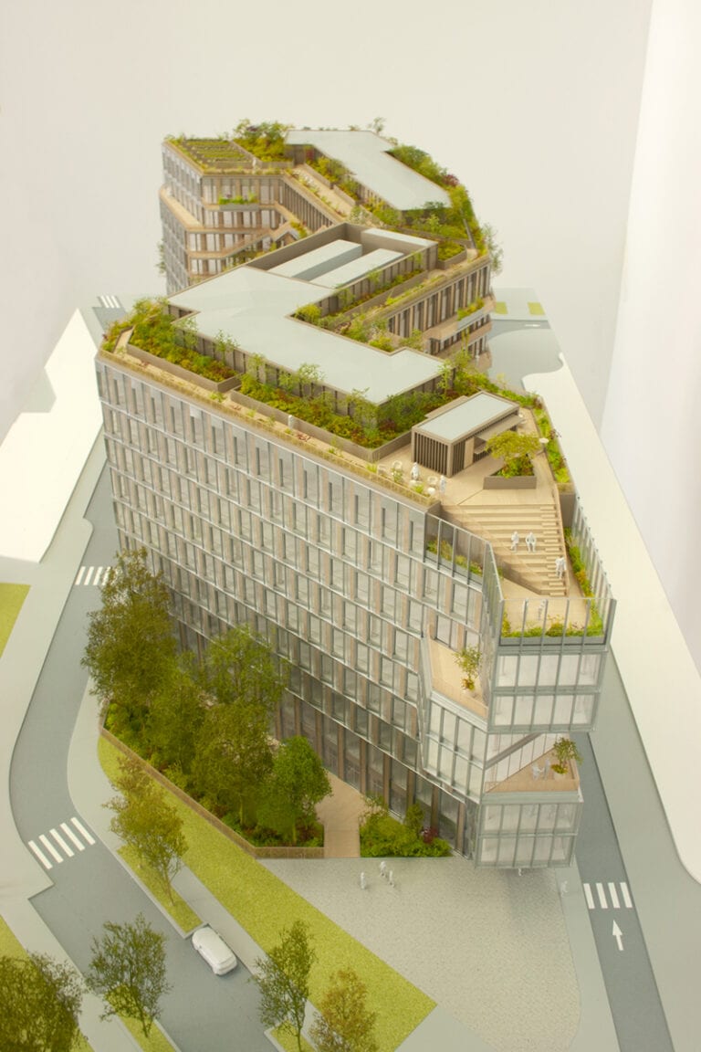 Maquette de promotion du nouveau siège social de Nexity à Saint Ouen par Brenac Gonzalez et associés