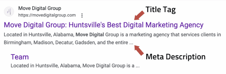 Example of title tag and meta description for SEO