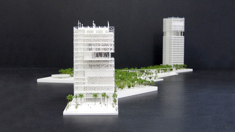 Maquette blanche du centre de conférence et siège social pour KFAS au Koweït par Petitdidierprioux architectes