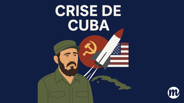 Illustration représentant la crise de Cuba, avec des symboles de tensions nucléaires entre les États-Unis et l’URSS, sur fond sombre évoquant la guerre froide. Cette image illustre un moment clé de l’histoire contemporaine à connaître dans toute fiche de révision histoire. On y retrouve les enjeux d’un monde bipolaire au temps de la guerre froide, typique de la crise des missiles de Cuba en octobre 1962.