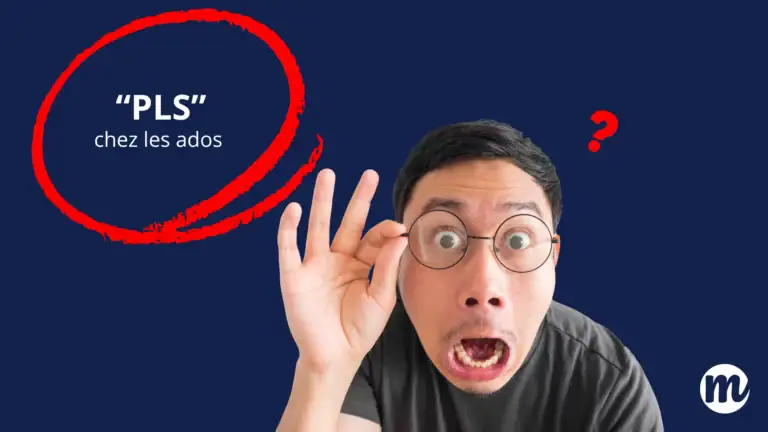 Parent surpris face au mot pls, illustrant la question “que veut dire être en pls à l’école”, liée au manque de confiance en soi, au soutien moral des parents, à la peur d’une mauvaise note et au risque de décrochage scolaire, avec la recherche de solutions comme l’aide aux devoirs en ligne pour encourager l’élève et lui redonner confiance.