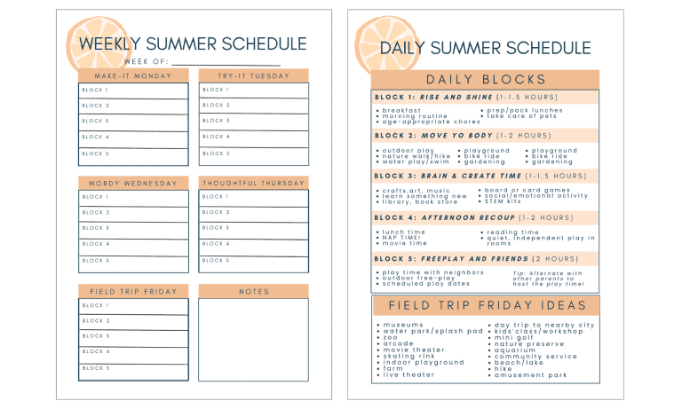 weekly summer schedule