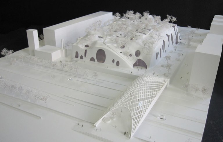 maquette de la piscine pour les jeux olympiques de 2024 par MVDRV et Explorations architecture