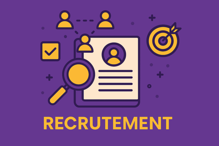 Illustration recrutement pour logiciel de recrutement ATS – CV, loupe et ciblage candidat