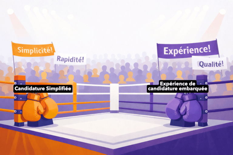 Illustration d’un ring de boxe opposant la candidature simplifiée et l’expérience de candidature embarquée en natif