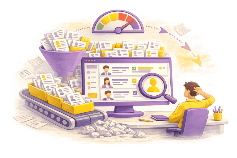 Illustration d’un logiciel de recrutement ATS saturé par un volume massif de candidatures à traiter