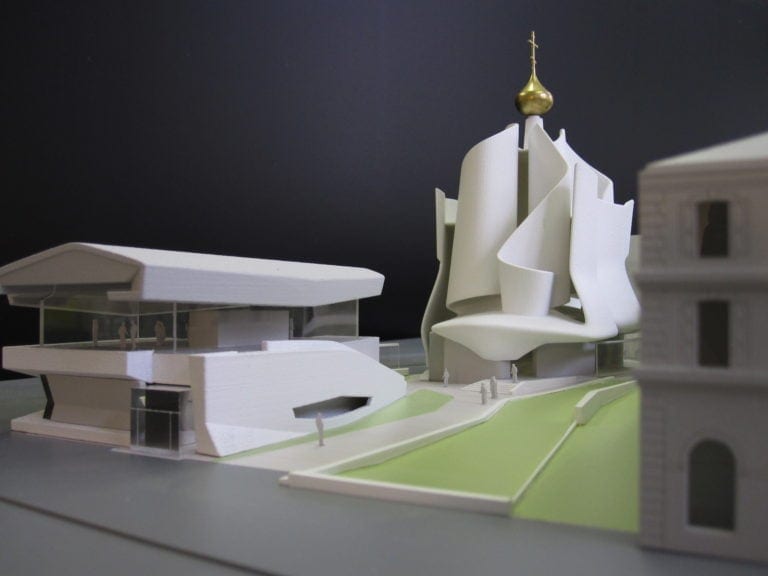 maquette de concours pour l'église orthodoxe et centre culturel par Frédéric Borel au 1/200ème