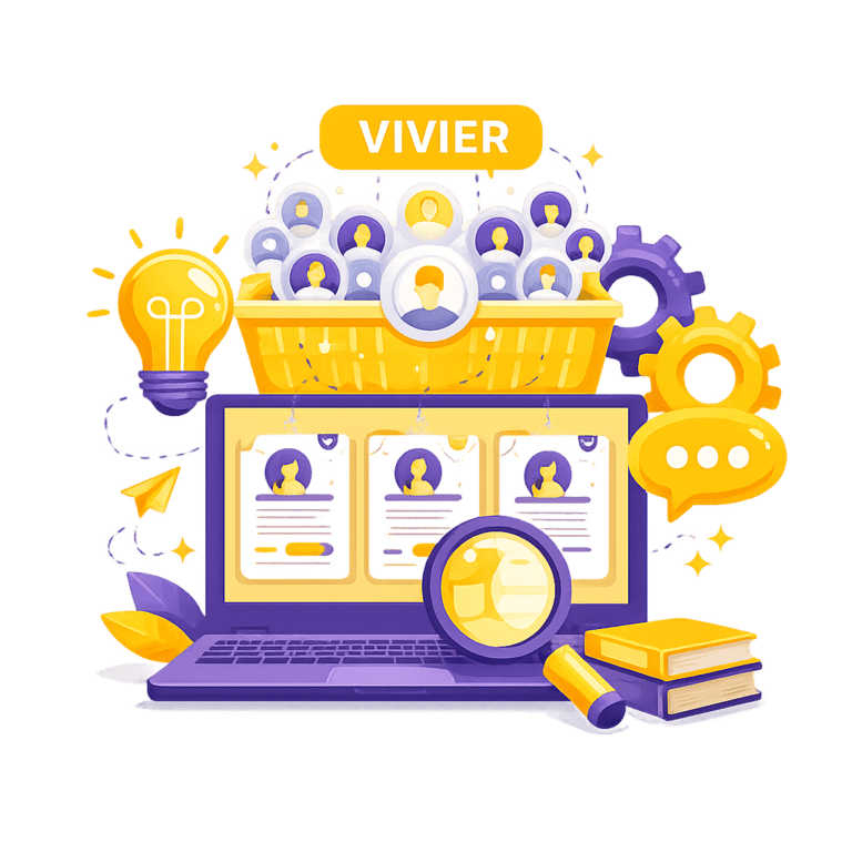 Vivier de talents illustré dans un logiciel de recrutement ATS avec profils candidats et sélection
