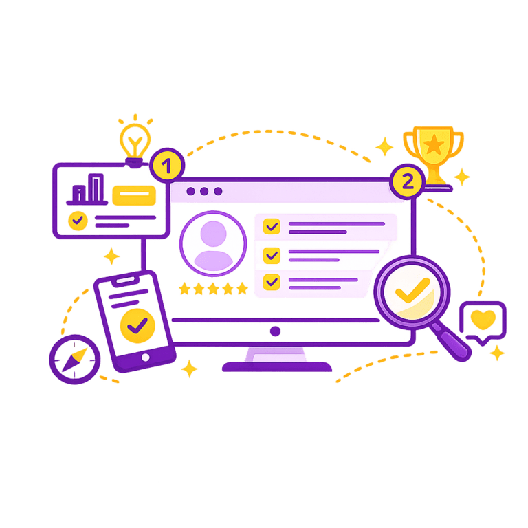 Illustration d’un matching entre candidat et entreprise compatible via une interface ATS moderne en violet et jaune